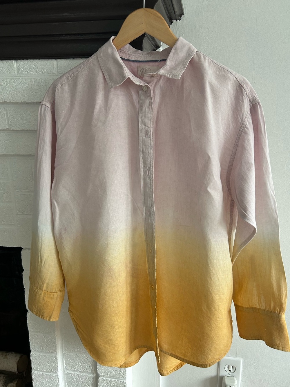 J. Crew Baird McNutt Linen Pink to Yellow Ombre Casual Button-Down Shirt Size X